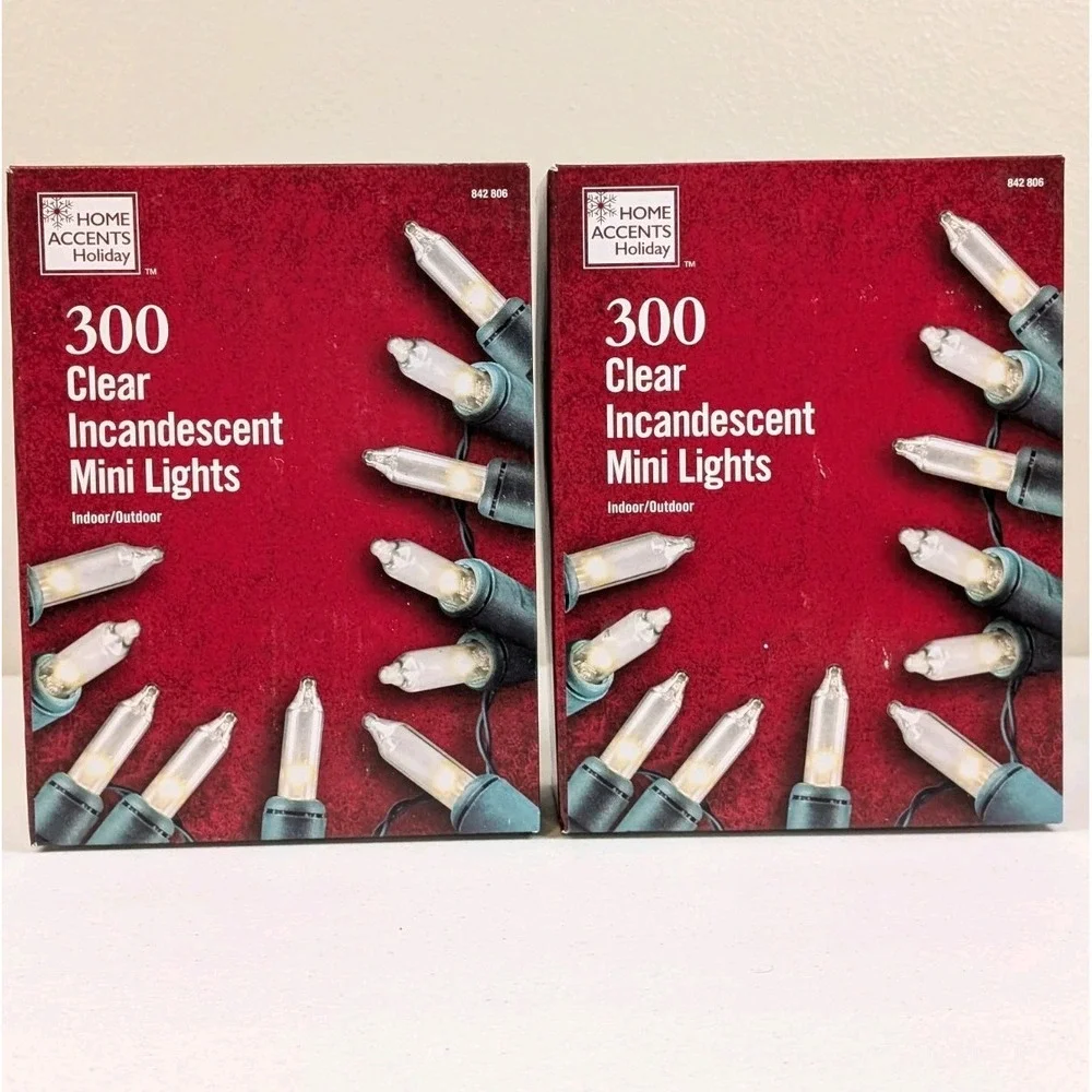 2 Pack Home Accents Holiday 300-Light Clear Incandescent 68ft Christmas Lights